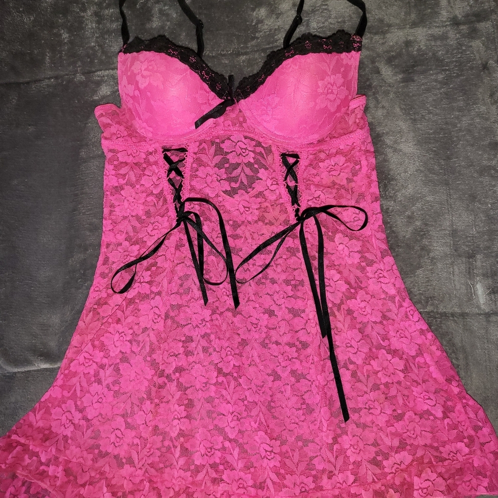 Pink and black tie chemise